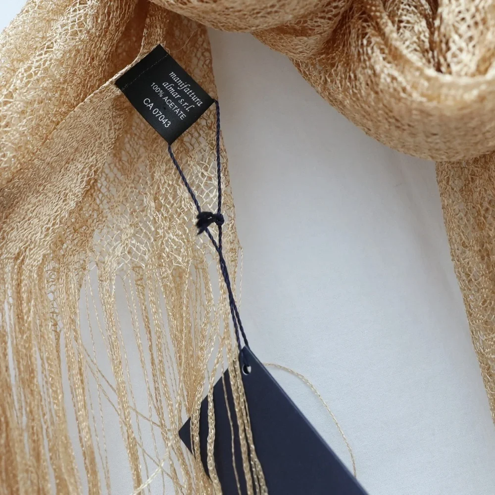 NWT Manifattura Almar scarf Made in Italy golden knit crochet metallic thread - Picture 6 of 7